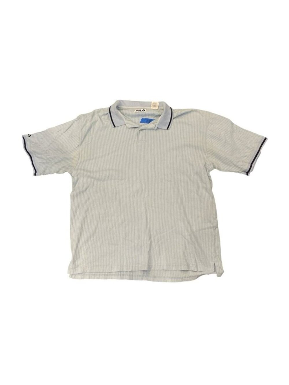 Fila Polo Shirt Light Blue Striped Top Tenniscore Y2K Dadcore Preppy Men's 2XL